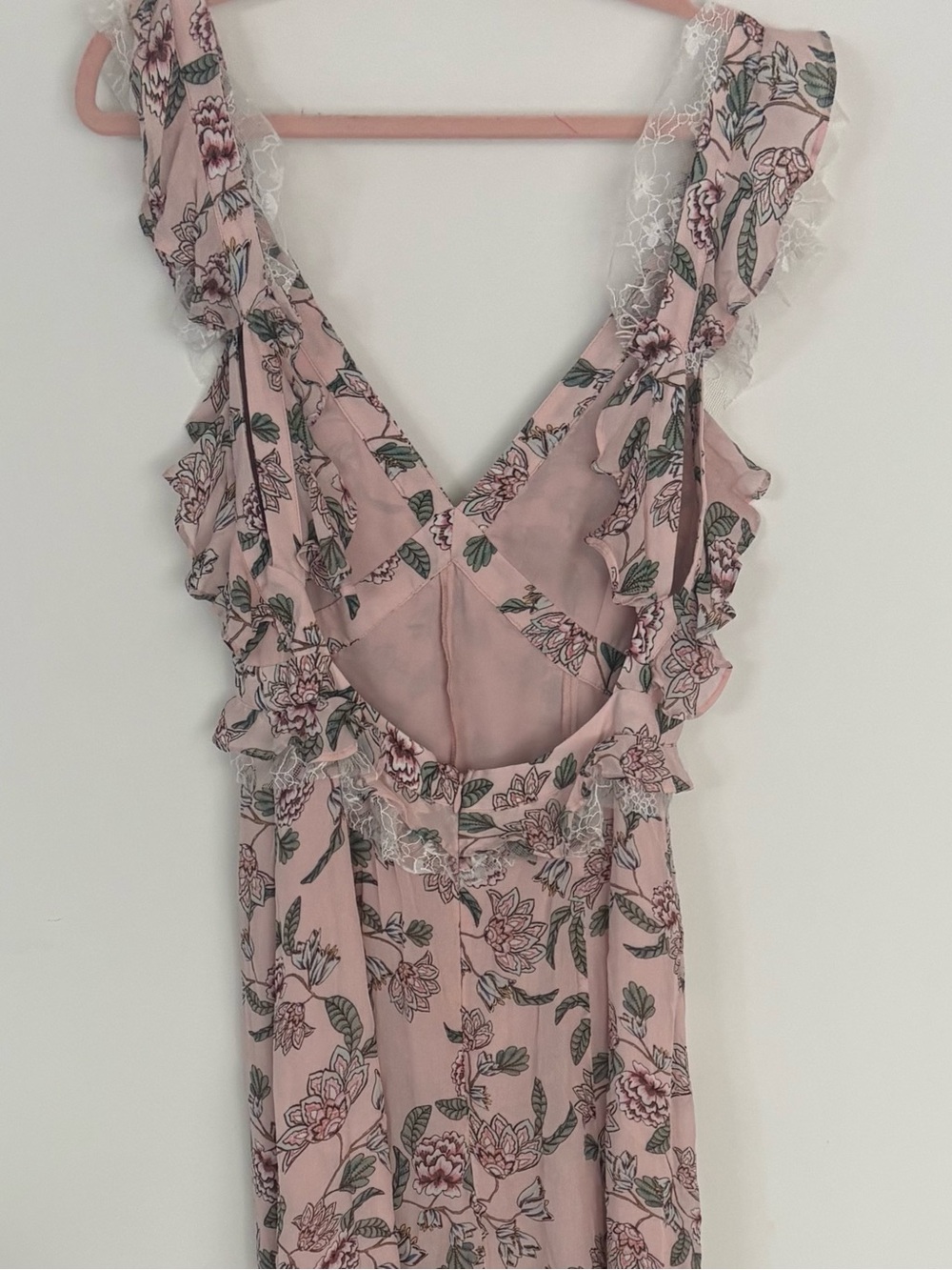 For Love & Lemons Blush Floral Ruffle Maxi Dress NWOT Wedding Guest Sz S - Picture 8 of 9